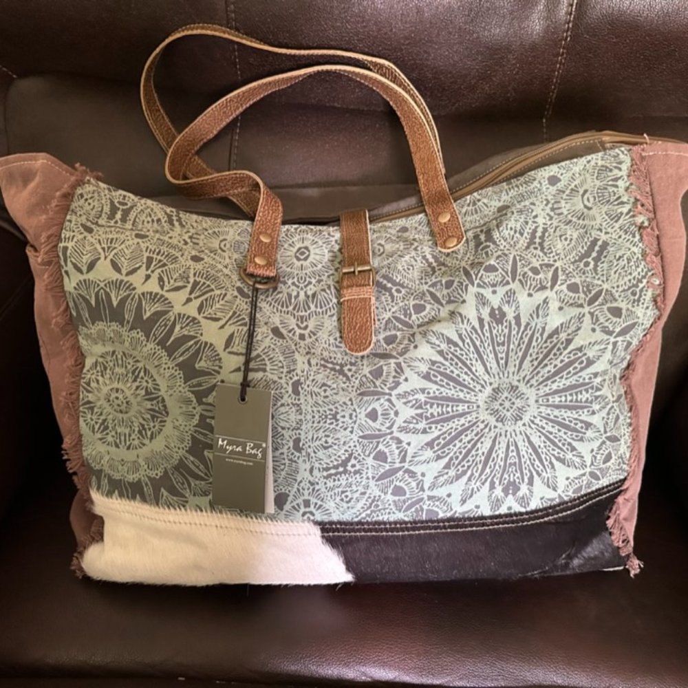 Myra Bag Green Floral Print Weekender Bag NWT